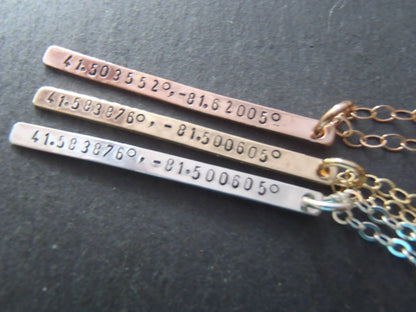 Personalized Coordinates Skinny Vertical Bar Necklace 14k Gold Fill - drake designs jewelry