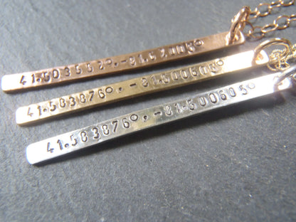 Personalized Coordinates Delicate Vertical Bar Necklace 14k Gold Fill - drake designs jewelry