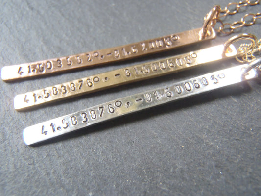 Personalized Coordinates Delicate Vertical Bar Necklace 14k Gold Fill - drake designs jewelry