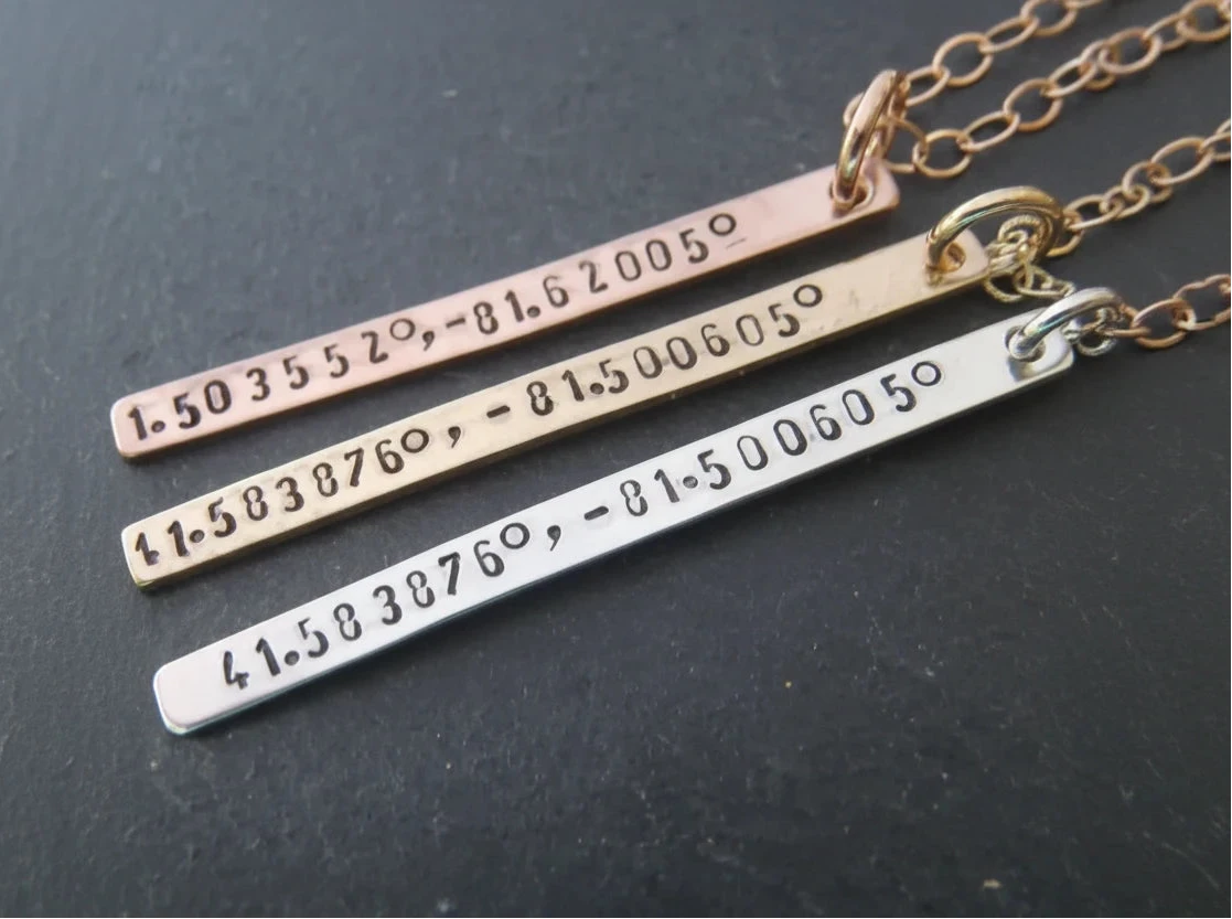 Personalized Coordinates Skinny Vertical Bar Necklace 14k Gold Fill - drake designs jewelry