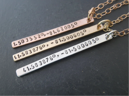 Personalized Coordinates Skinny Vertical Bar Necklace 14k Gold Fill - drake designs jewelry