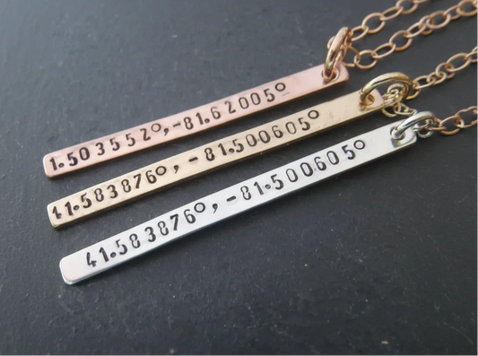 Personalized Coordinates Skinny Vertical Bar Necklace 14k Gold Fill - drake designs jewelry