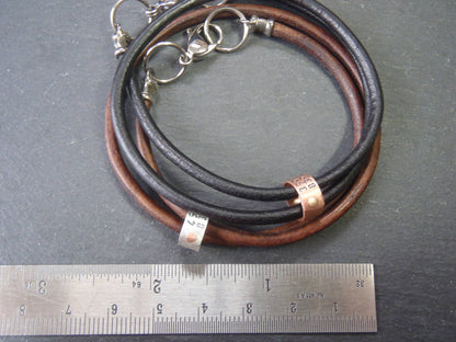 Personalized Leather Bracelet for Men or Women with Custom Coordinates Sterling Silver OR Copper Charms - drake designs jewelry