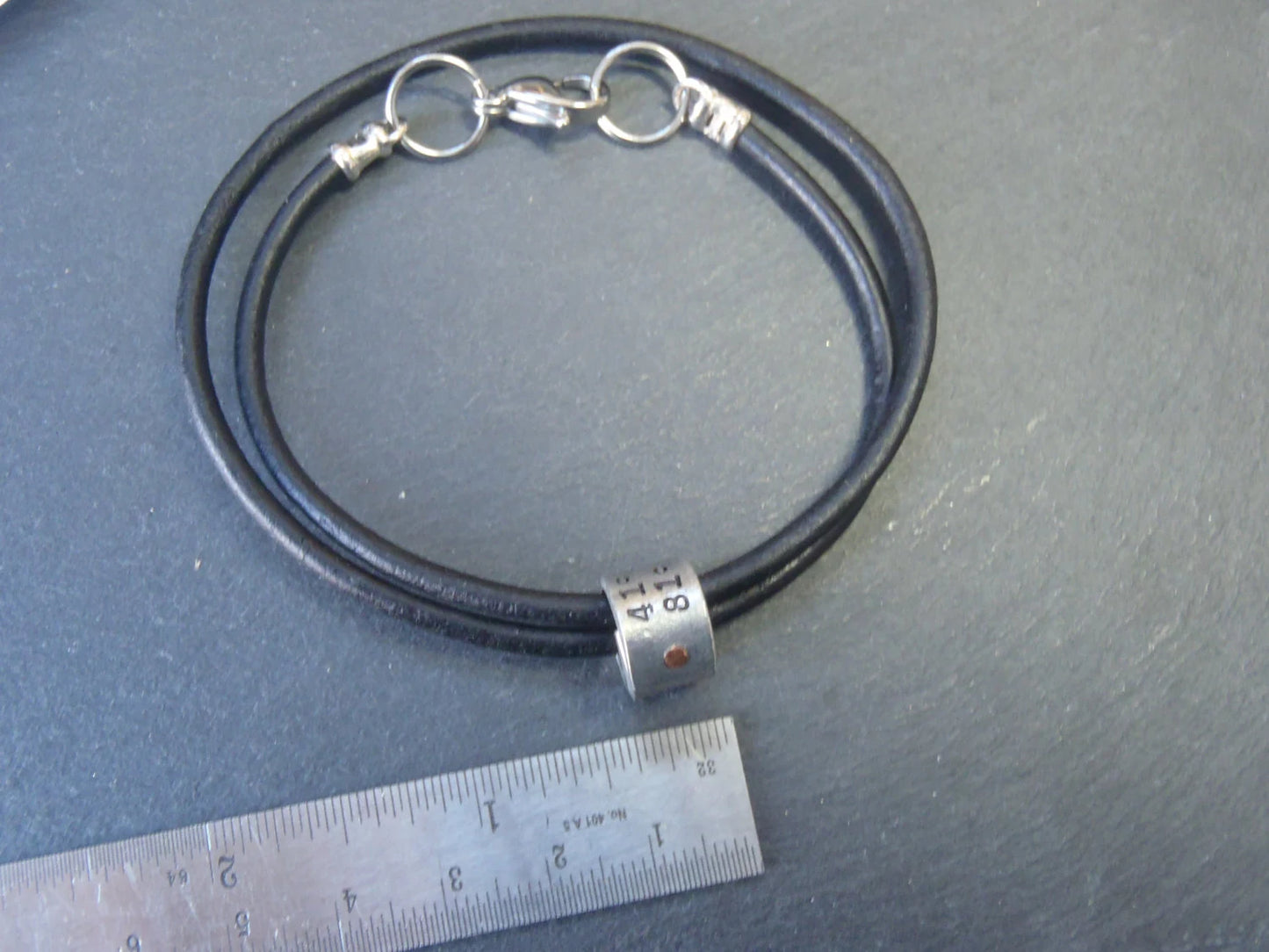 Leather Coordinate Bracelet for Men or Women with Personalized Coordinate Charm Hand Stamped
