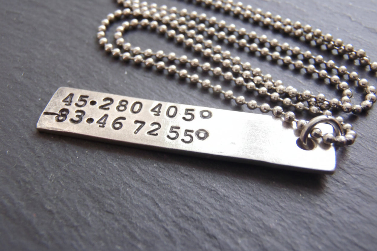 Vertical Bar Custom Coordinates Necklace Personalized with Latitude and Longitude