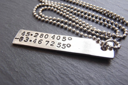 Vertical Bar Custom Coordinates Necklace Personalized with Latitude and Longitude