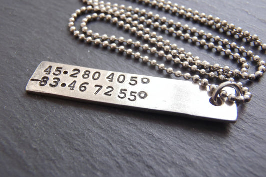 Vertical Bar Custom Coordinates Necklace Personalized with Latitude and Longitude