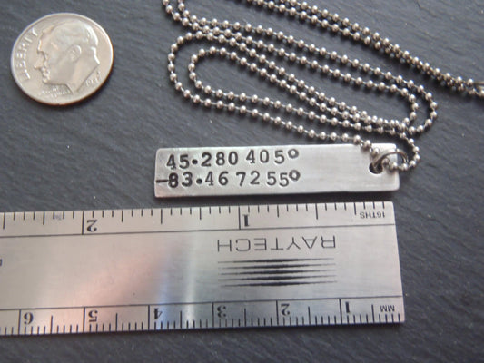 Vertical Bar Custom Coordinates Necklace Personalized with Latitude and Longitude