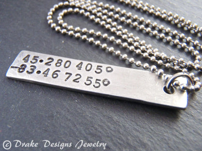 Vertical Bar Custom Coordinates Necklace Personalized with Latitude and Longitude