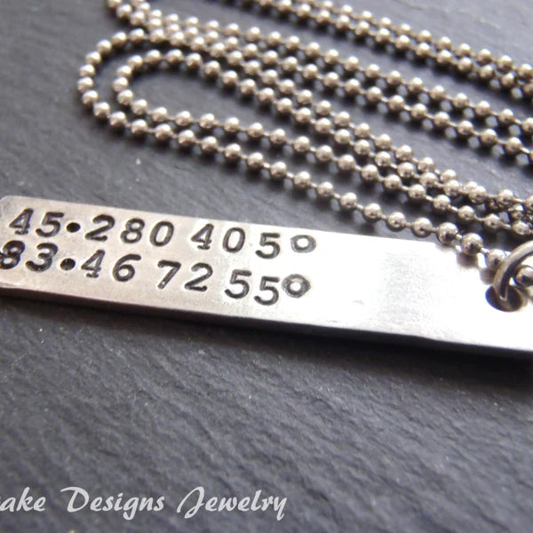 Vertical Bar Custom Coordinates Necklace Personalized with Latitude and Longitude