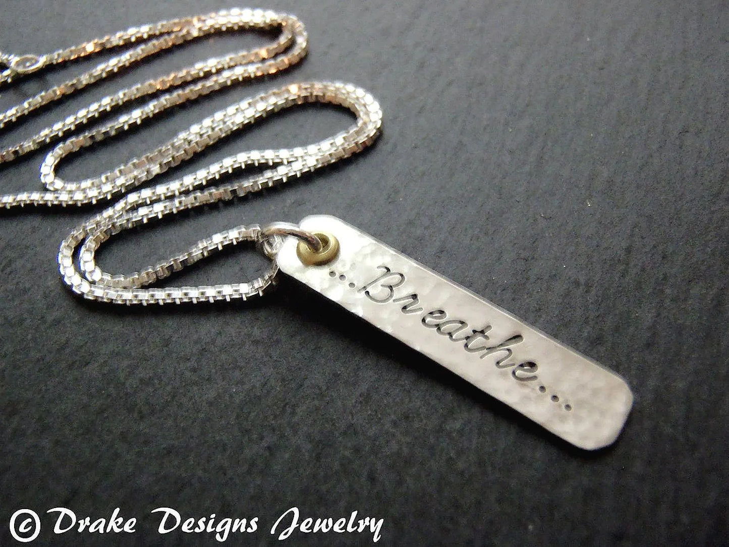 Breathe Necklace - Mindfulness - Hammered Sterling Silver with Gold Brass Accent