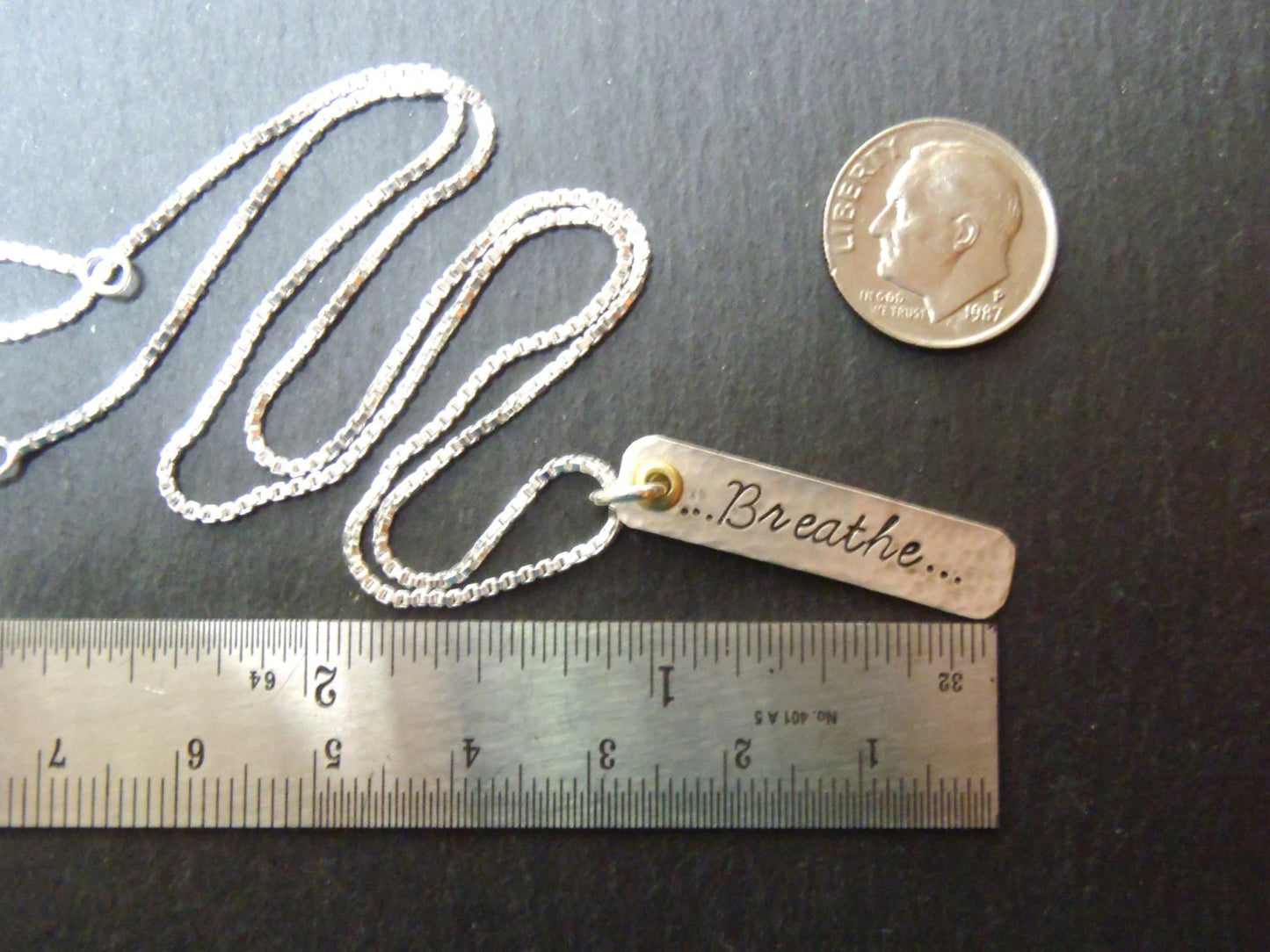 Breathe Necklace - Mindfulness - Hammered Sterling Silver with Gold Brass Accent