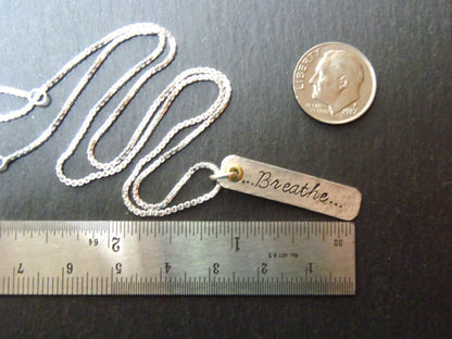 Breathe Necklace - Mindfulness - Hammered Sterling Silver with Gold Brass Accent