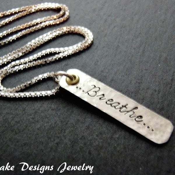 Breathe Necklace - Mindfulness - Hammered Sterling Silver with Gold Brass Accent