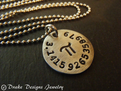 Pi necklace with number and symbol math jewelry gift for mathematcian - drak designs jewelry