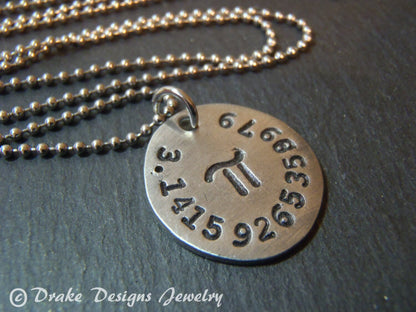 Pi necklace with number and symbol math jewelry gift for mathematcian - drak designs jewelry