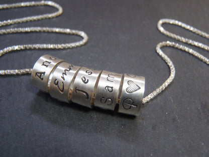 Mom Necklace with Kids Names Personalized on Sterling Silver Ring Name Charms