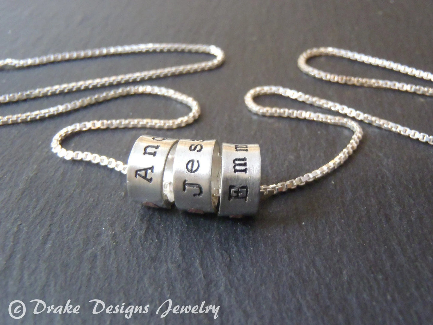 Mom Necklace with Kids Names Personalized on Sterling Silver Ring Name Charms