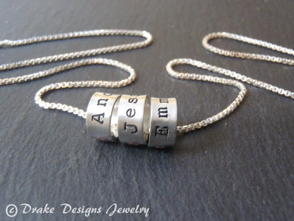 Mom Necklace with Kids Names Personalized on Sterling Silver Ring Name Charms
