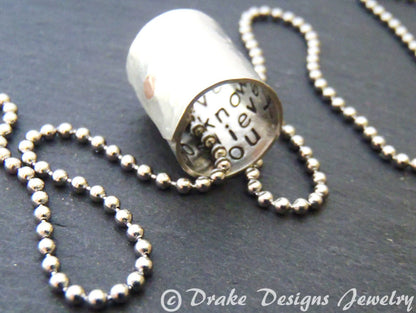 Personalized Secret Message necklace sterling silver pendant with custom message hidden inside