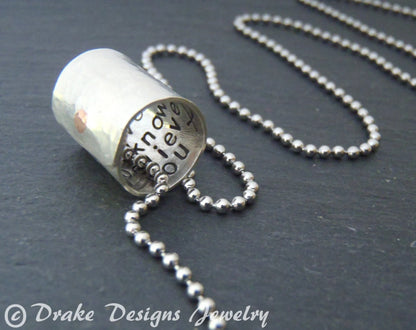 Personalized Secret Message necklace sterling silver pendant with custom message hidden inside