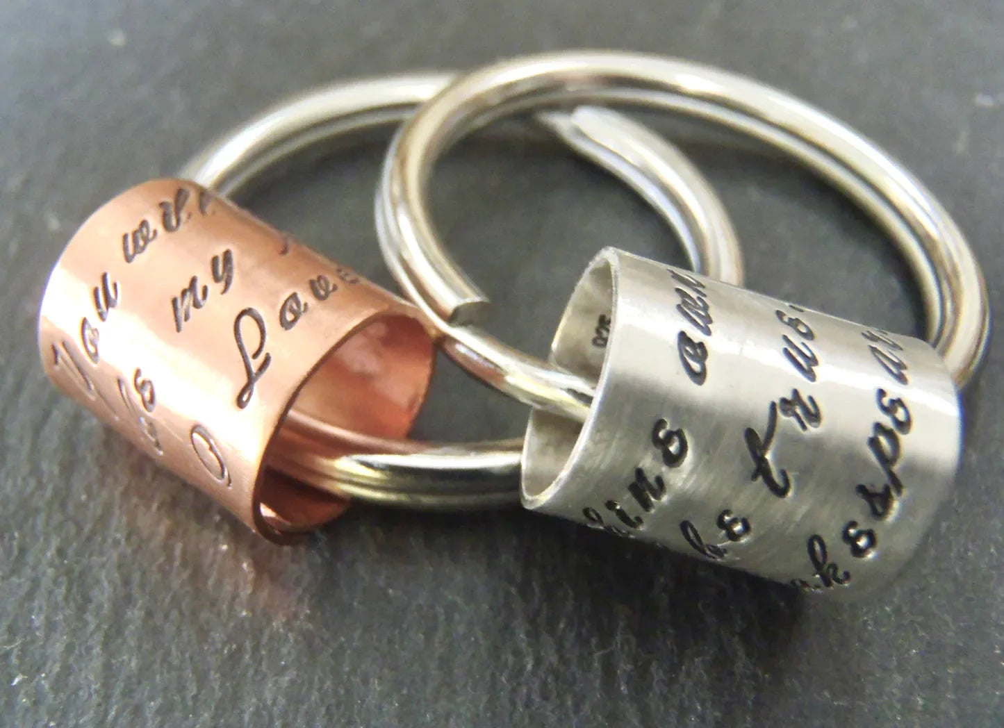 Personalized Keychain with Custom Hand Stamped Message on sterling silver or copper anniversary gift - drake designs jewelry