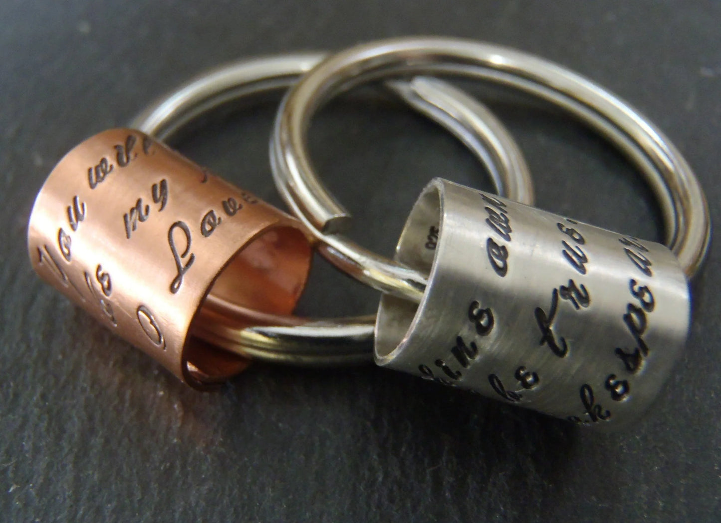 Personalized Keychain with Custom Hand Stamped Message on sterling silver or copper anniversary gift - drake designs jewelry