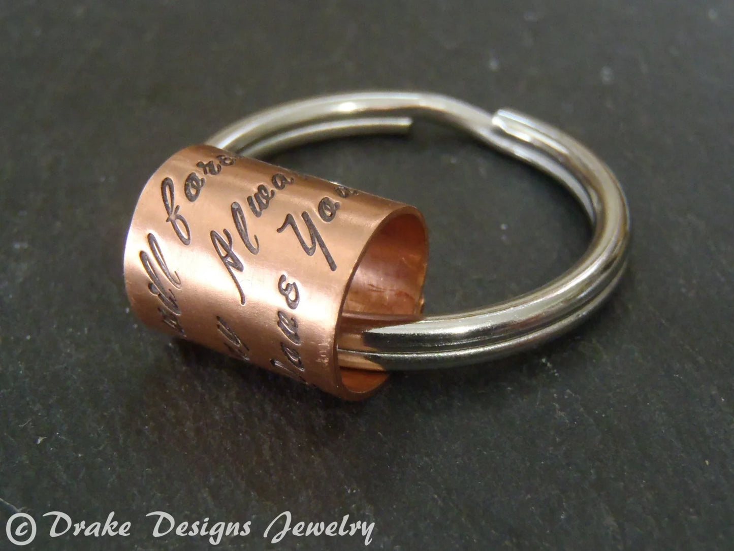 Personalized Keychain with Custom Hand Stamped Message on sterling silver or copper anniversary gift - drake designs jewelry