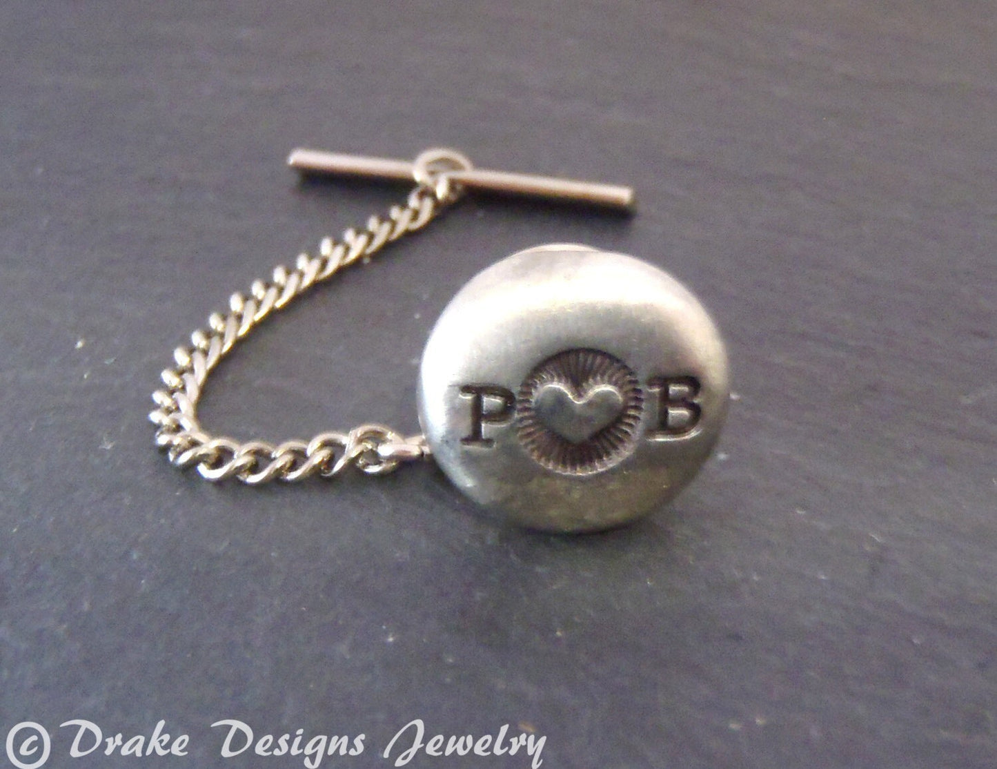 Rustic Men's Personalized Tie Pin with Couples Initials -Anniversary gift - Custom Tie Tack - drake designs jewelry