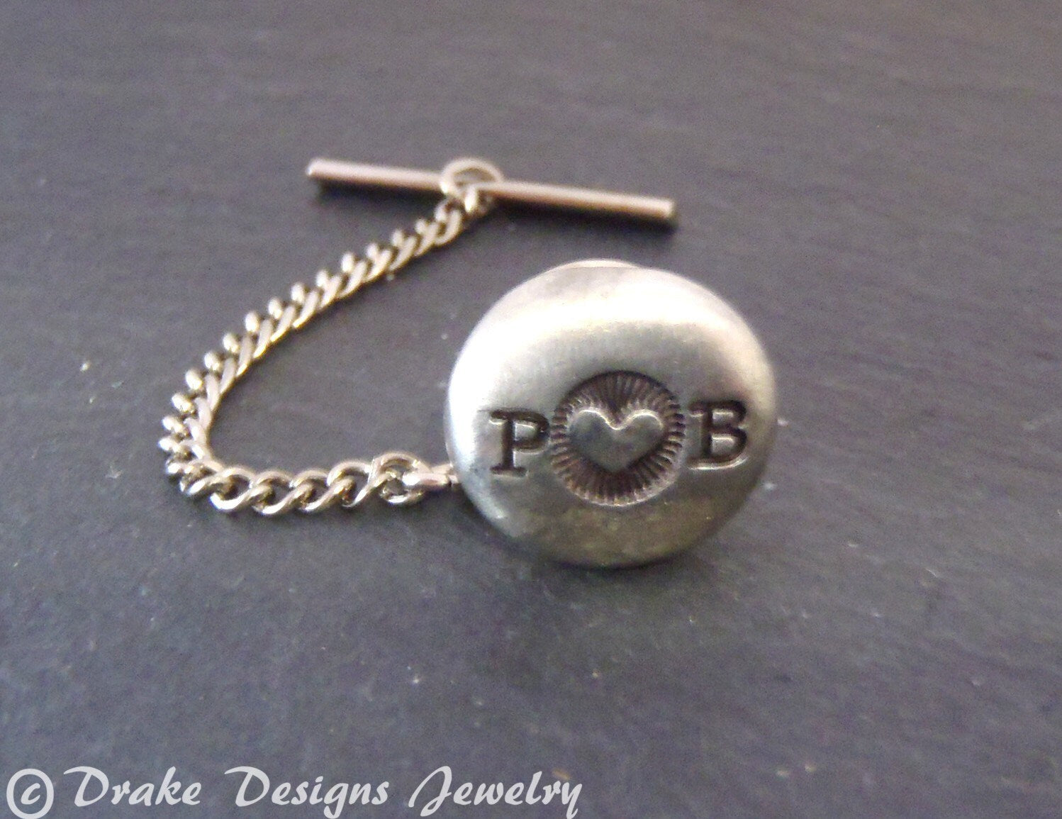 Rustic Men's Personalized Tie Pin with Couples Initials -Anniversary gift - Custom Tie Tack - drake designs jewelry