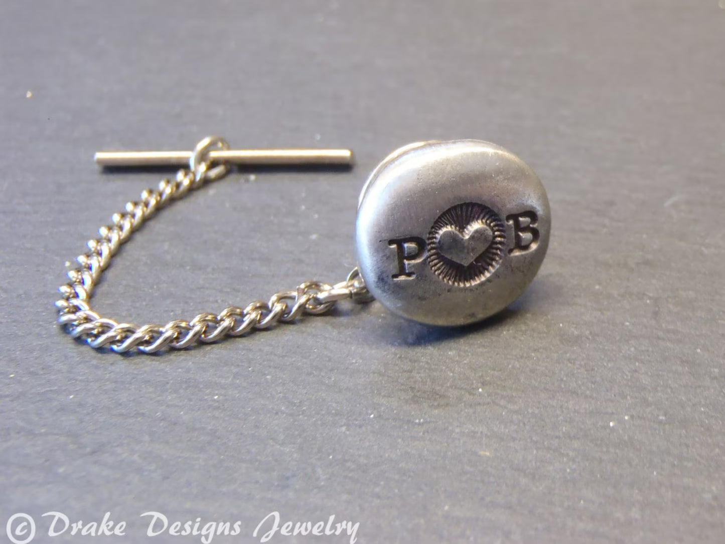 Rustic Men's Personalized Tie Pin with Couples Initials -Anniversary gift - Custom Tie Tack - drake designs jewelry