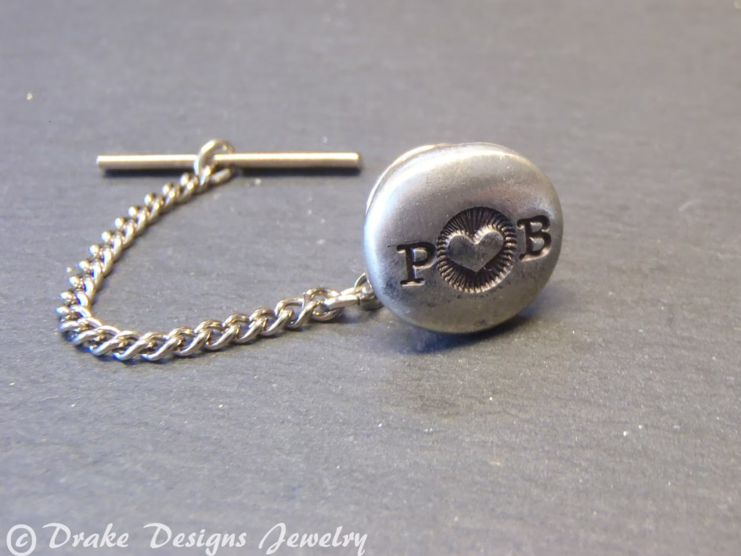 Rustic Men's Personalized Tie Pin with Couples Initials -Anniversary gift - Custom Tie Tack - drake designs jewelry