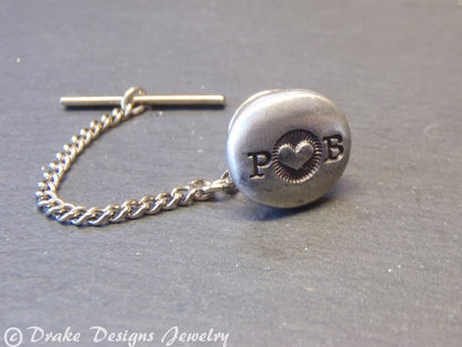Rustic Men's Personalized Tie Pin with Couples Initials -Anniversary gift - Custom Tie Tack - drake designs jewelry