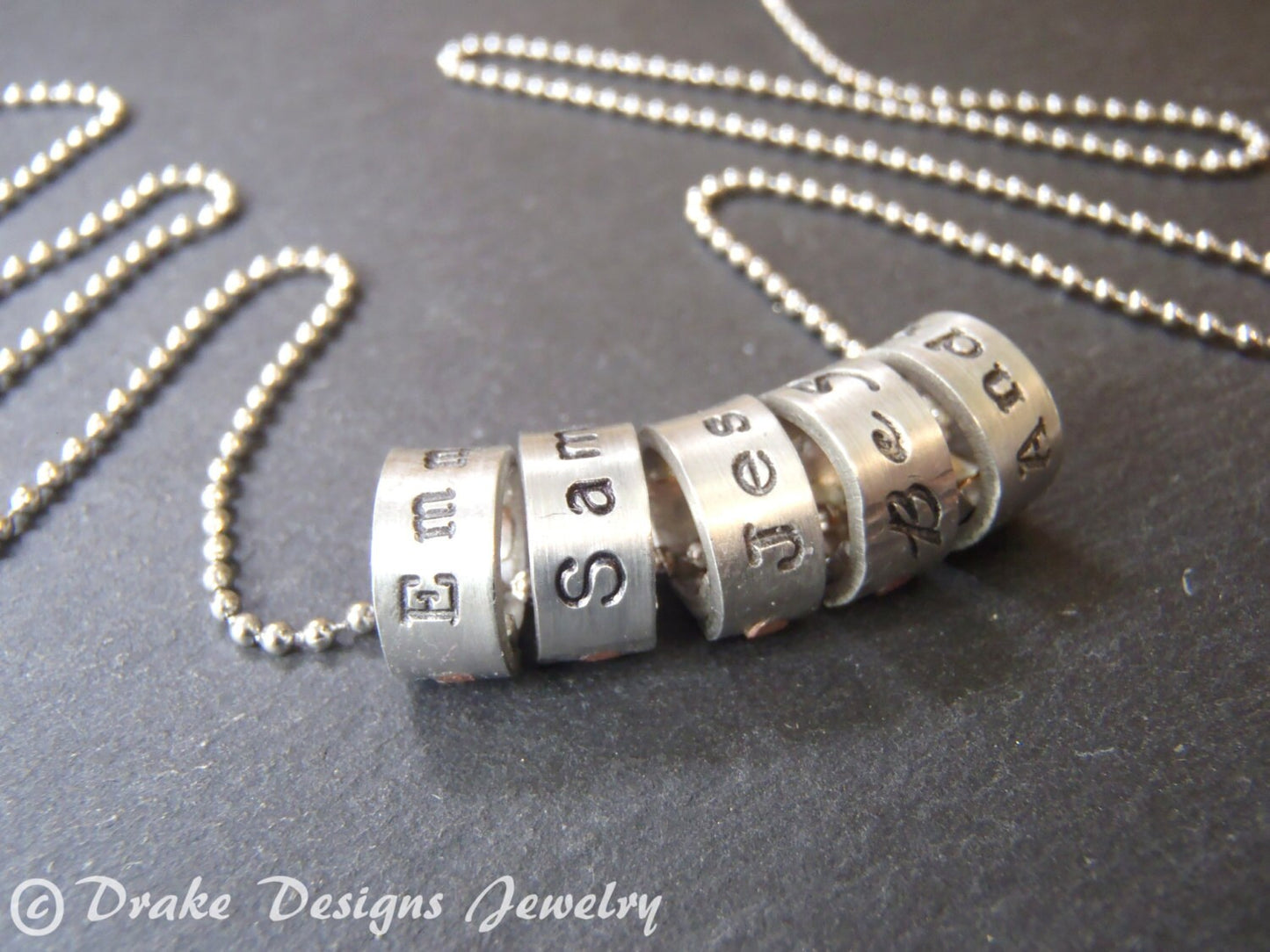 Name Charm Necklace Personalized with Kids Names or Inspirational Words on Tiny Bead Charms