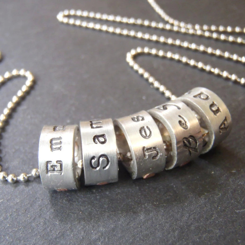 Name Charm Necklace Personalized with Kids Names or Inspirational Words on Tiny Bead Charms