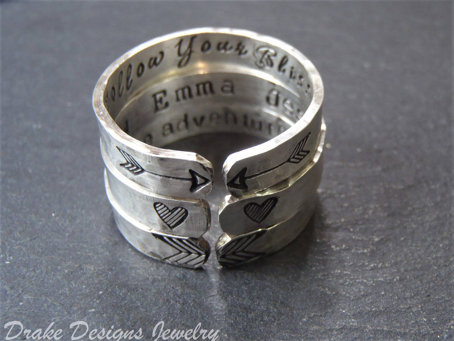 Sterling silver Ring Personalized With your Secret Message Message - One Open Ring