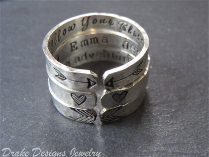 Sterling silver Ring Personalized With your Secret Message Message - One Open Ring