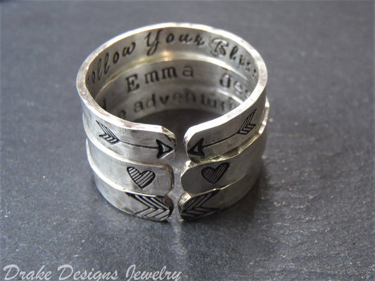Sterling silver Ring Personalized With your Secret Message Message - One Open Ring