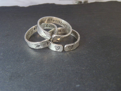 Sterling silver Ring Personalized With your Secret Message Message - One Open Ring