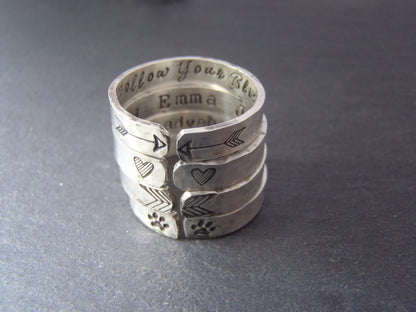 Sterling silver Ring Personalized With your Secret Message Message - One Open Ring