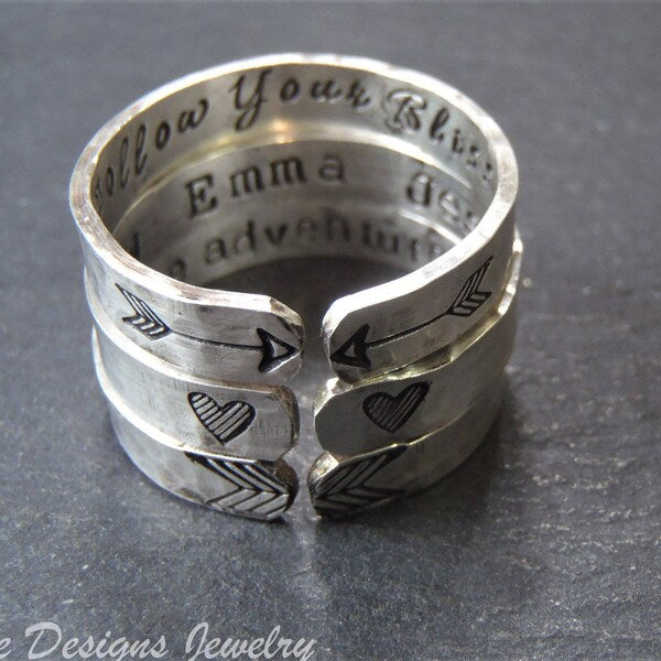 Sterling silver Ring Personalized With your Secret Message Message - One Open Ring