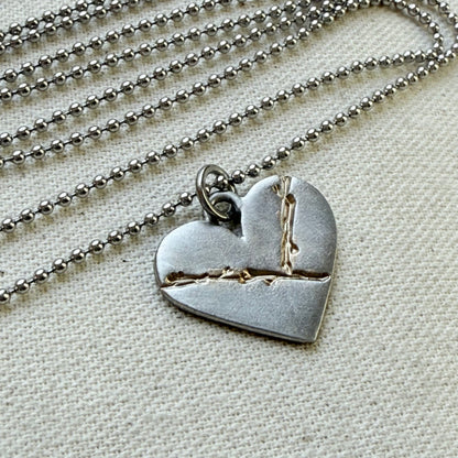 Kintsugi Heart Necklace - Beautifully Broken - Golden Joinery - silver and gold - drake designs jewelry 