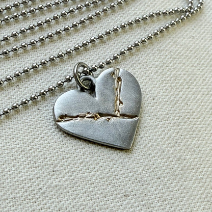 Kintsugi Heart Necklace - Beautifully Broken - Golden Joinery - silver and gold - drake designs jewelry 