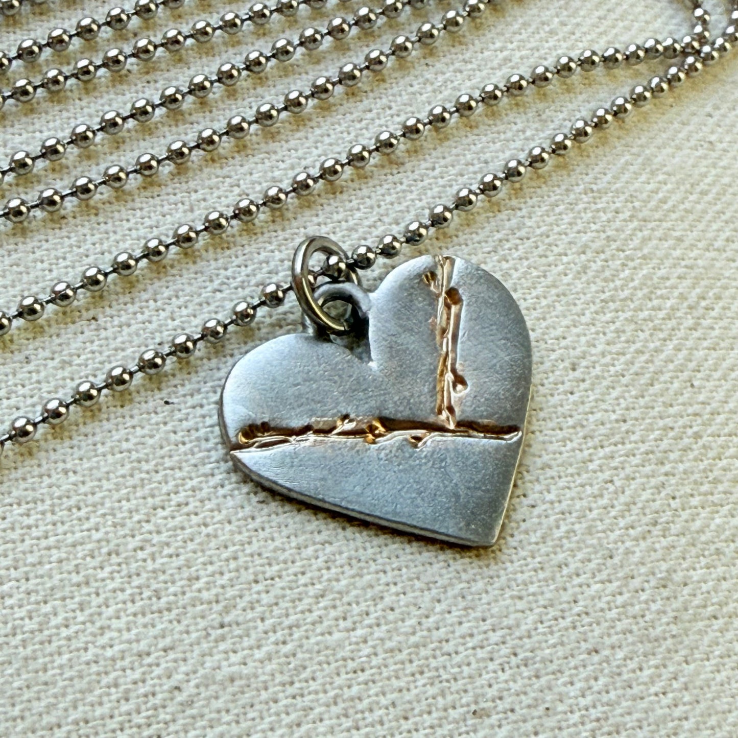 Kintsugi Heart Necklace - Beautifully Broken - Golden Joinery - silver and gold - drake designs jewelry 