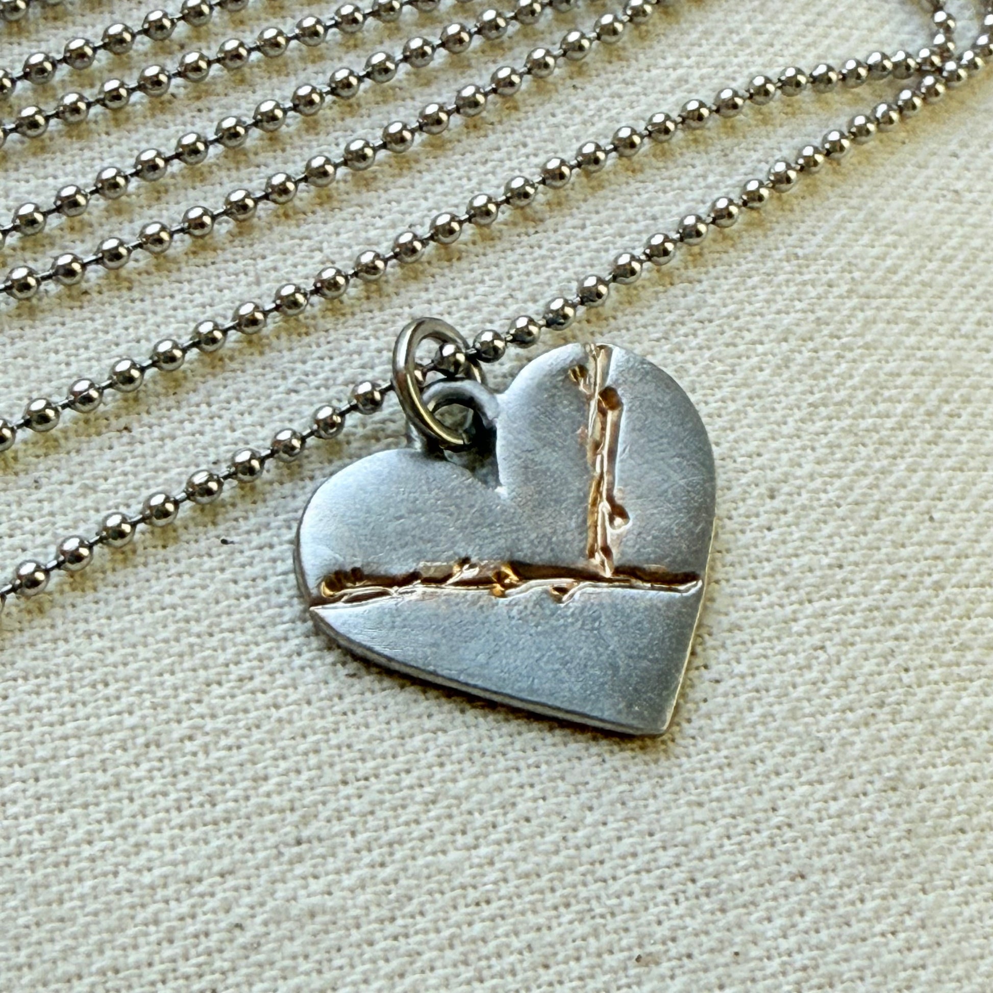 Kintsugi Heart Necklace - Beautifully Broken - Golden Joinery - silver and gold - drake designs jewelry 