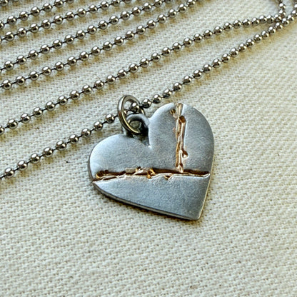Kintsugi Heart Necklace - Beautifully Broken - Golden Joinery - silver and gold - drake designs jewelry 