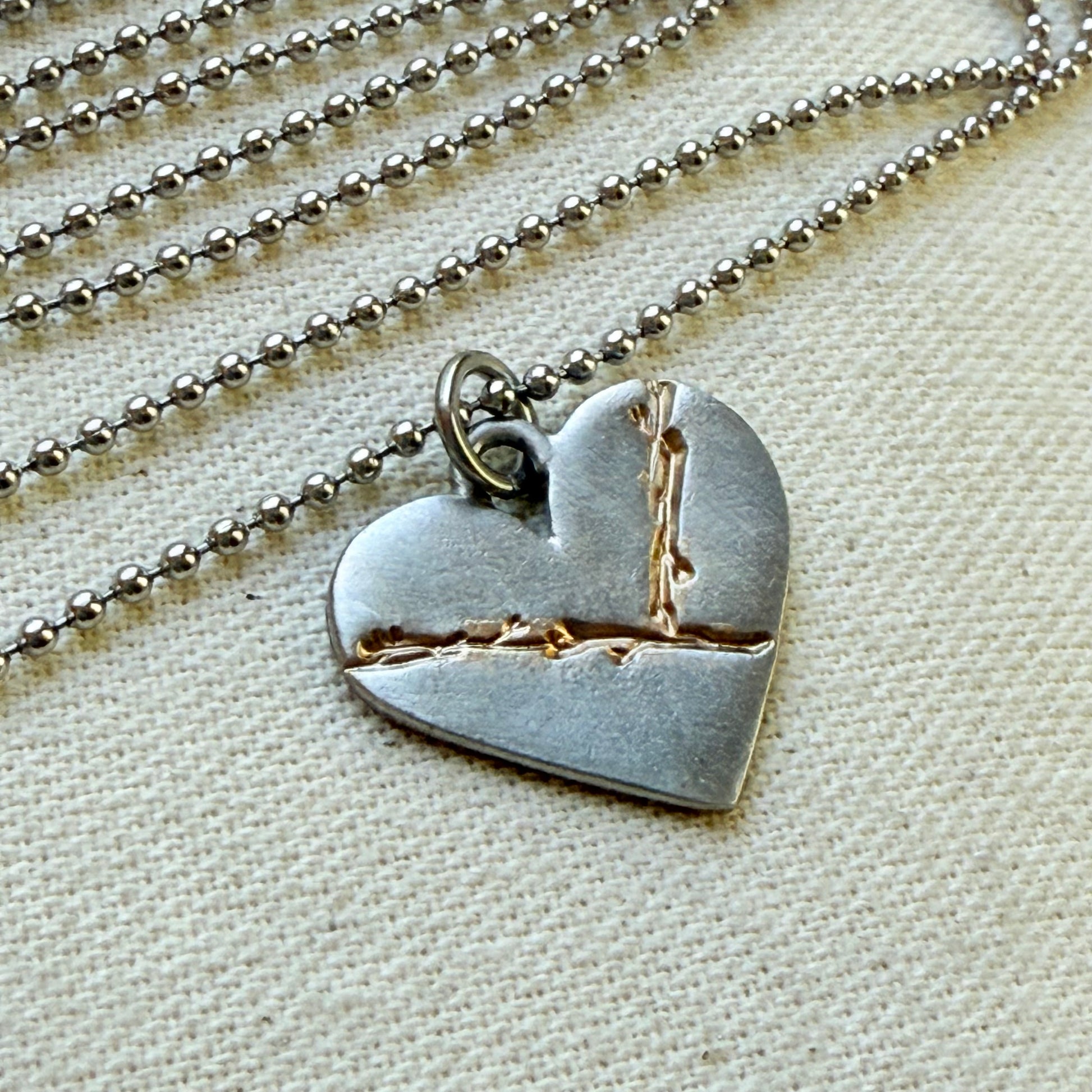 Kintsugi Heart Necklace - Beautifully Broken - Golden Joinery - silver and gold - drake designs jewelry 