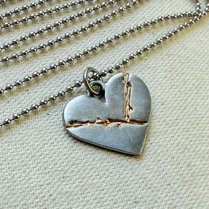Kintsugi Heart Necklace - Beautifully Broken - Golden Joinery - silver and gold - drake designs jewelry 