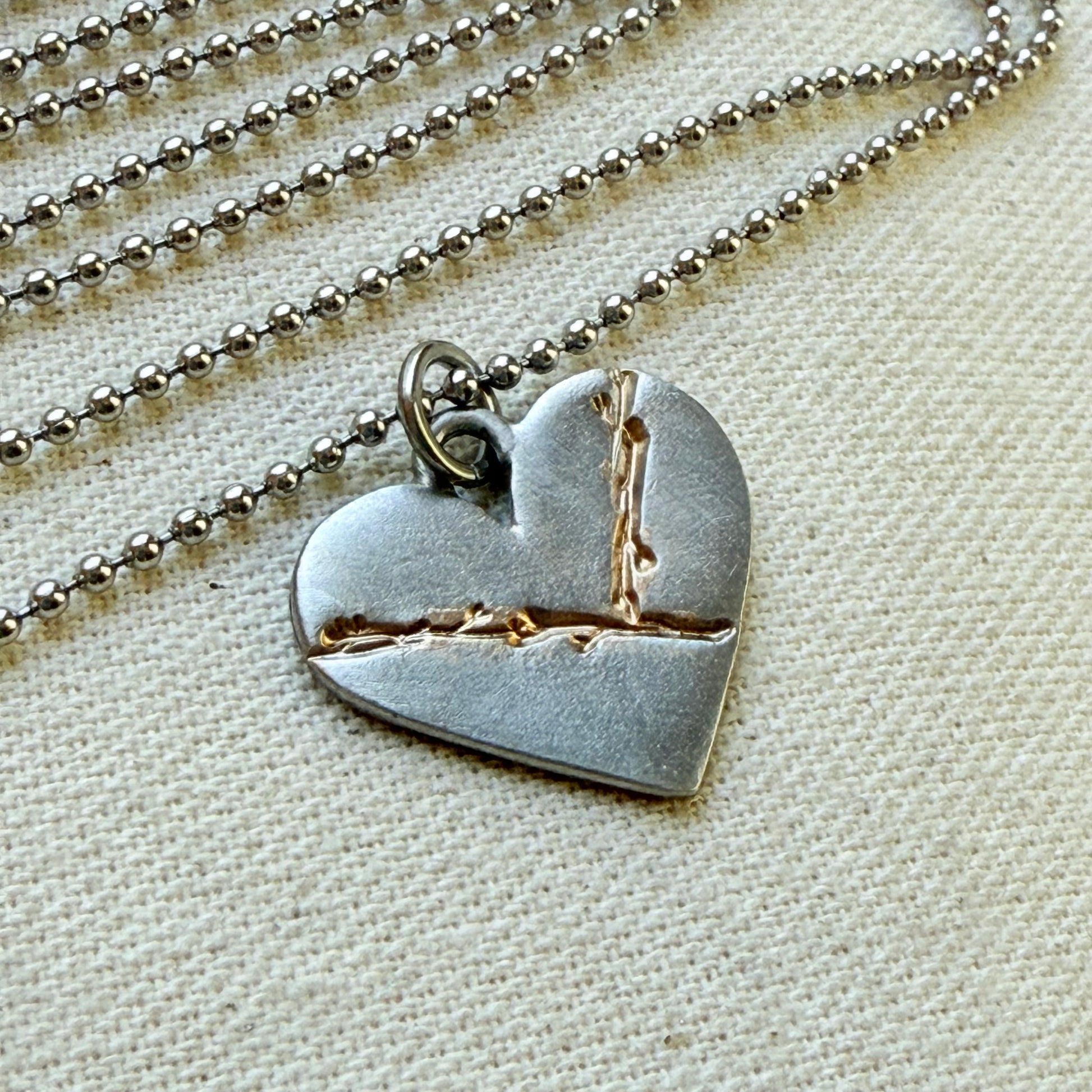 Kintsugi Heart Necklace - Beautifully Broken - Golden Joinery - silver and gold - drake designs jewelry 