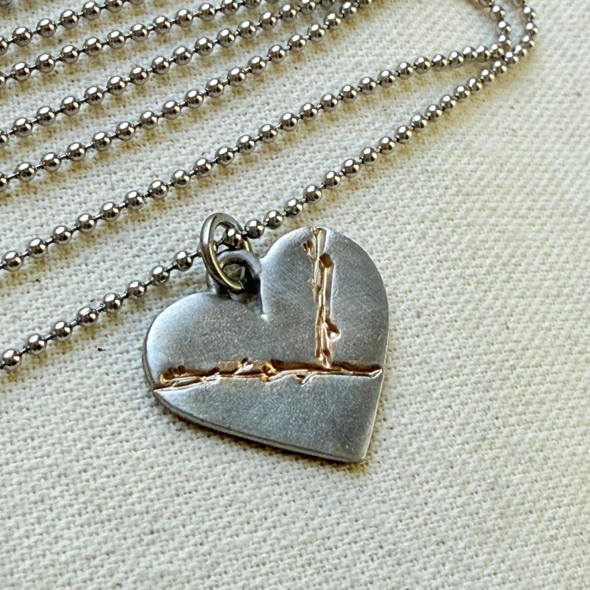 Kintsugi Heart Necklace - Beautifully Broken - Golden Joinery - silver and gold - drake designs jewelry 